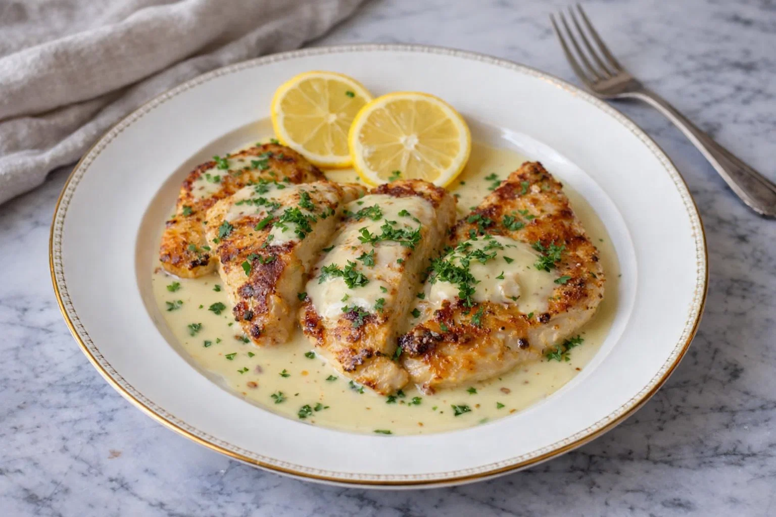 Filets de poulet tendres à la sauce crème citronnée à l’ail