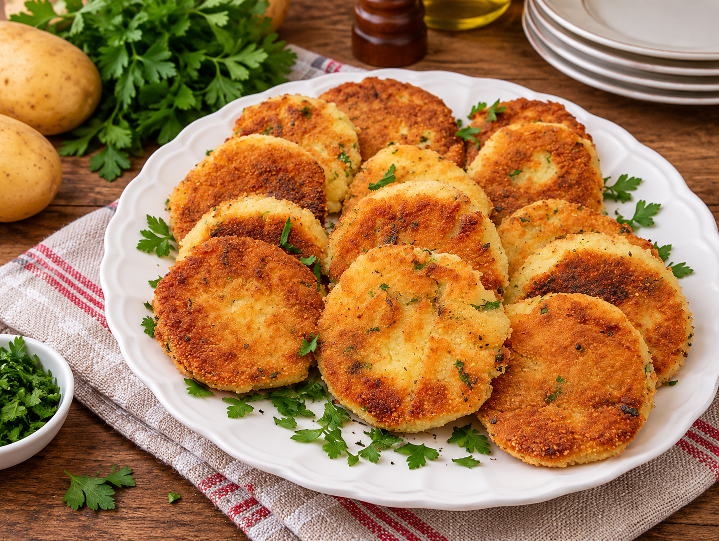 Beignets de pommes de terre dorés, à l’ail et au persil