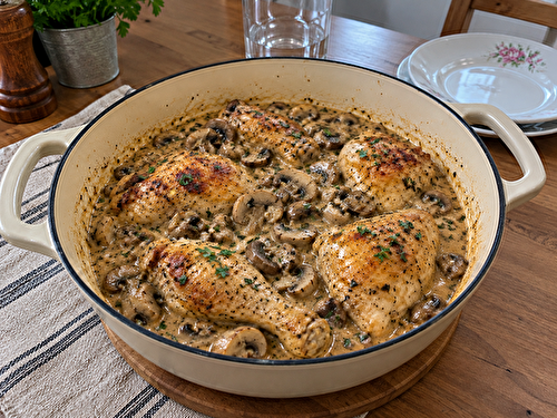 Poulet crémeux aux champignons, sauce onctueuse à l’ail et au persil