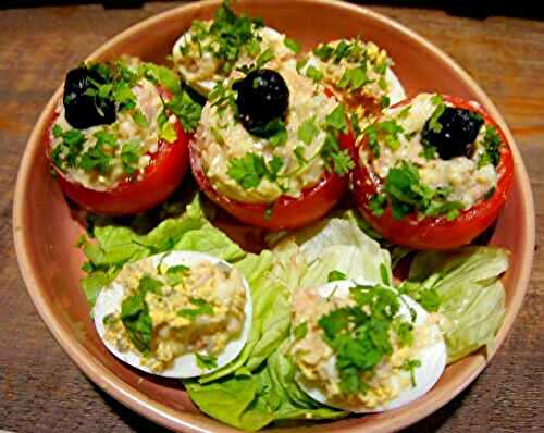 Recette tomates farcies au thon, œufs durs et mayonnaise - Recettes de Papounet