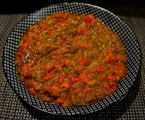 Zaâlouk d'aubergines marocain aux tomates et poivron - Recettes de Papounet
