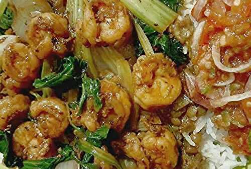 Crevettes sautées aux brèdes chou de chine