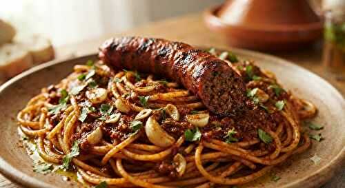 Spaghetti merguez sauce à l'ail tunisienne