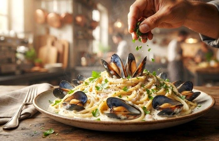 Spaghettis aux moules à la crème