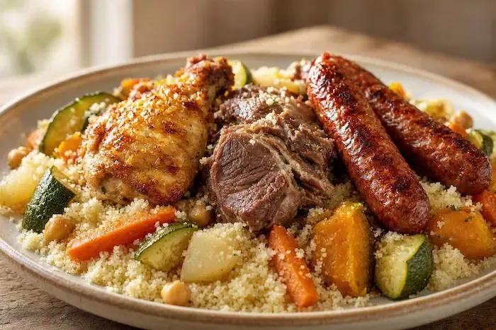 Couscous Royal Poulet, collier d'agneau et Merguez