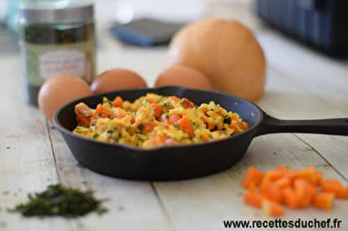 Brouillade d'oeufs courge butternut et laitue de mer