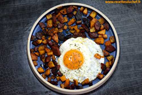 Butternut chorizo et oeuf au plat