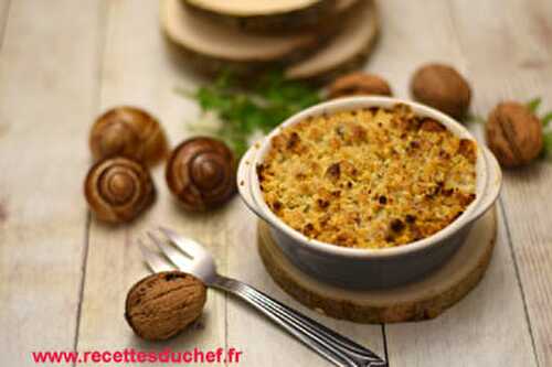 Gratin d'escargots crumble aux noix