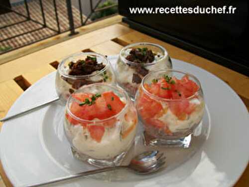 Verrine de jambon et tomate à la crème de concombre