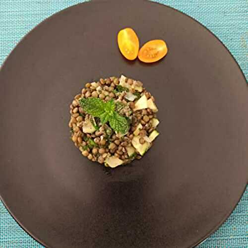 Salade de lentilles, courgettes crues et citron confit
