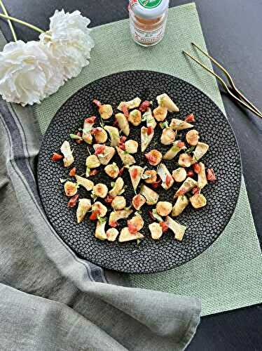 Poêlée de pétoncles, artichauts et tomates confites