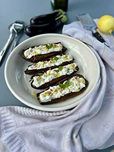 Aubergines grillées sauce feta, herbes et citron