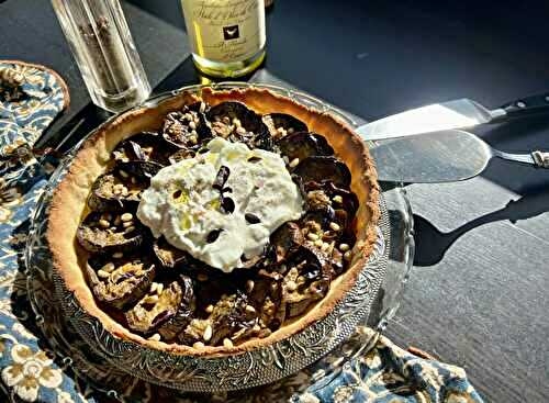 Tarte à l'aubergine confite à la burrata