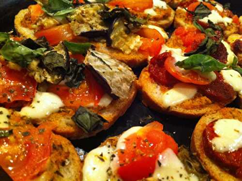 Bruschette tomates/aubergines/mozzarella