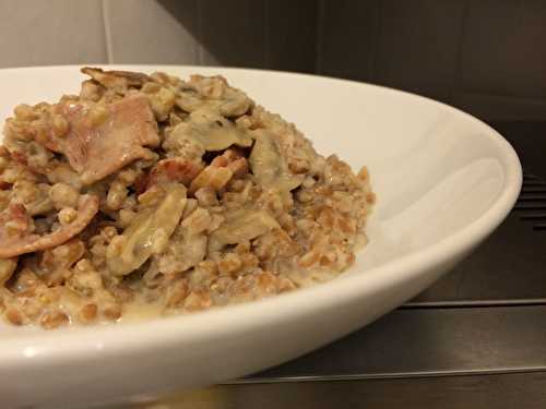 Epeautre crémeux aux champignons et lardons