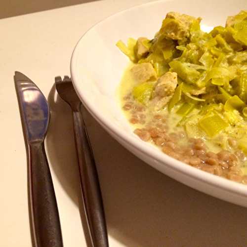 Poulet crémeux aux poireaux et curry, couscous géant