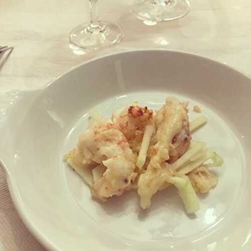 Tempura de langoustines, sauce au citron vert et julienne de granny