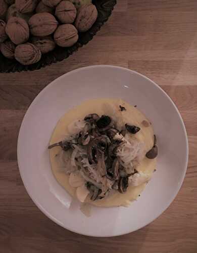 Polenta aux champignons, fenouil confit et Mont d'Or