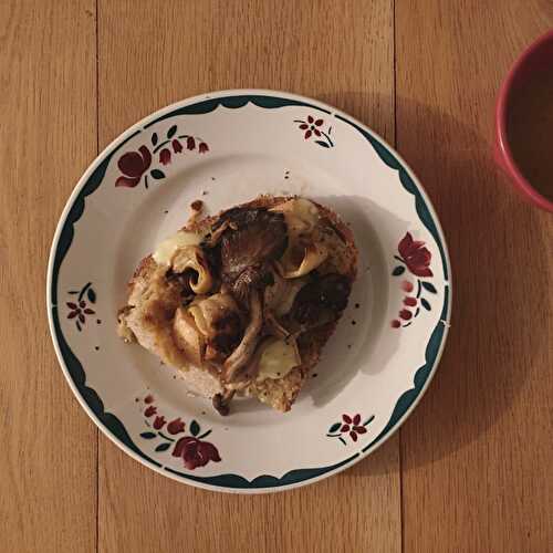 Pain perdu aux pleurotes, courge rôtie et raclette fumée 