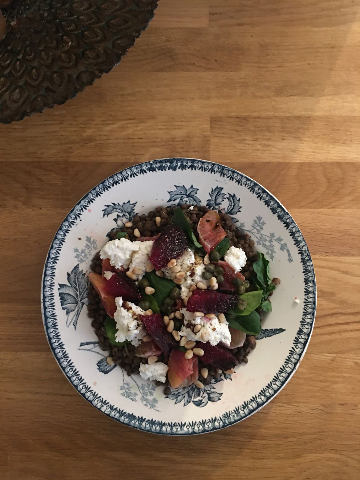 Salade de lentilles aux betteraves, oranges sanguines et cresson 