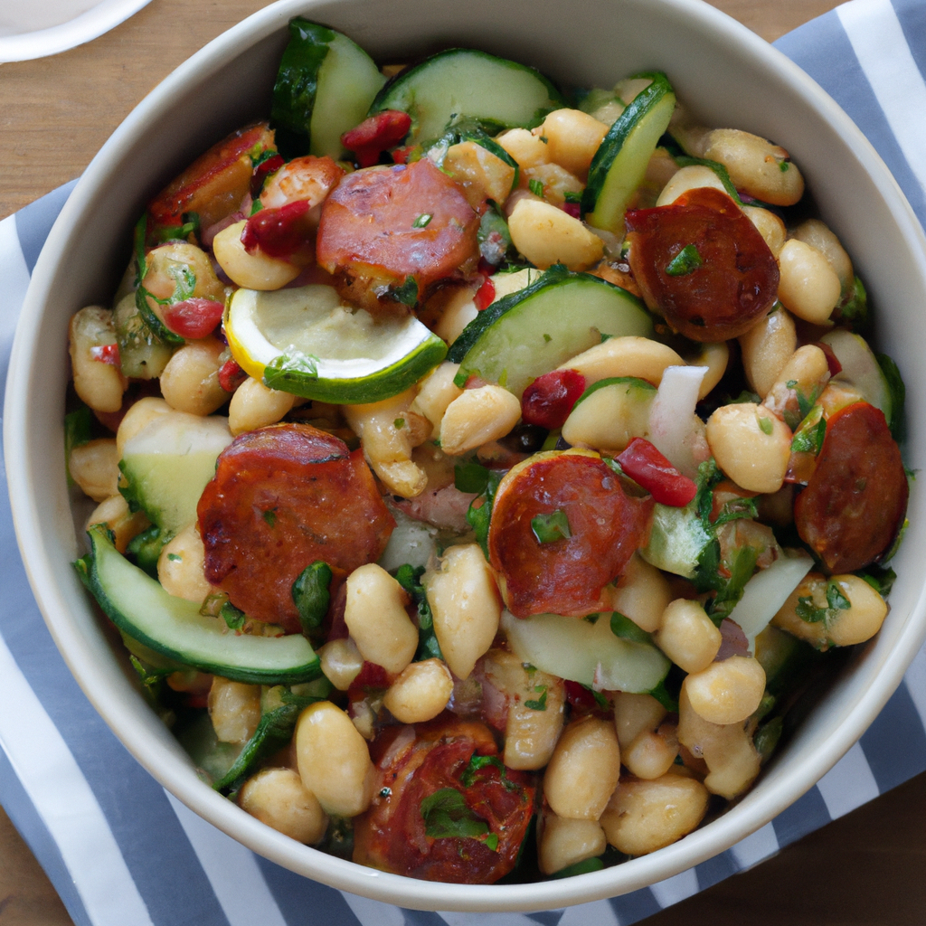 Salade économique de haricots blancs, chorizo et concombre