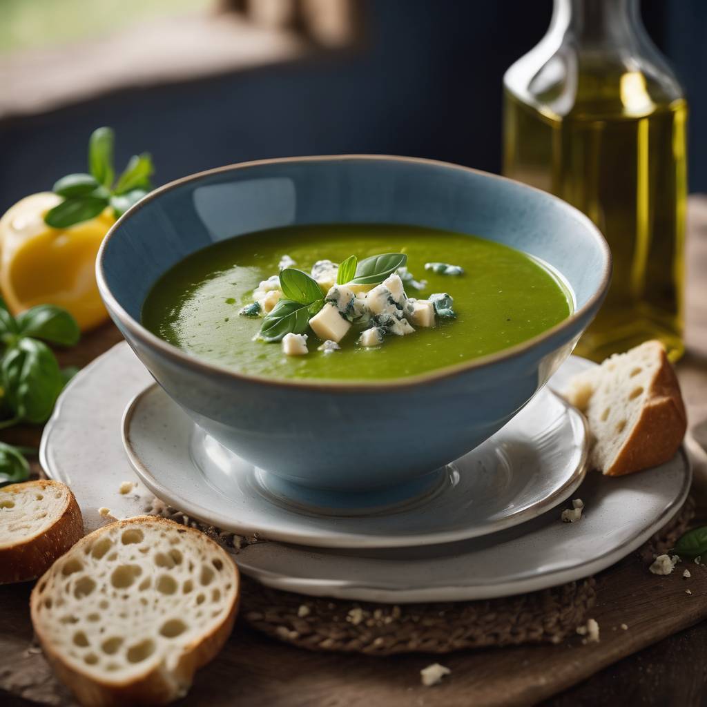 Velouté crémeux épinards, petits pois et fromage bleu