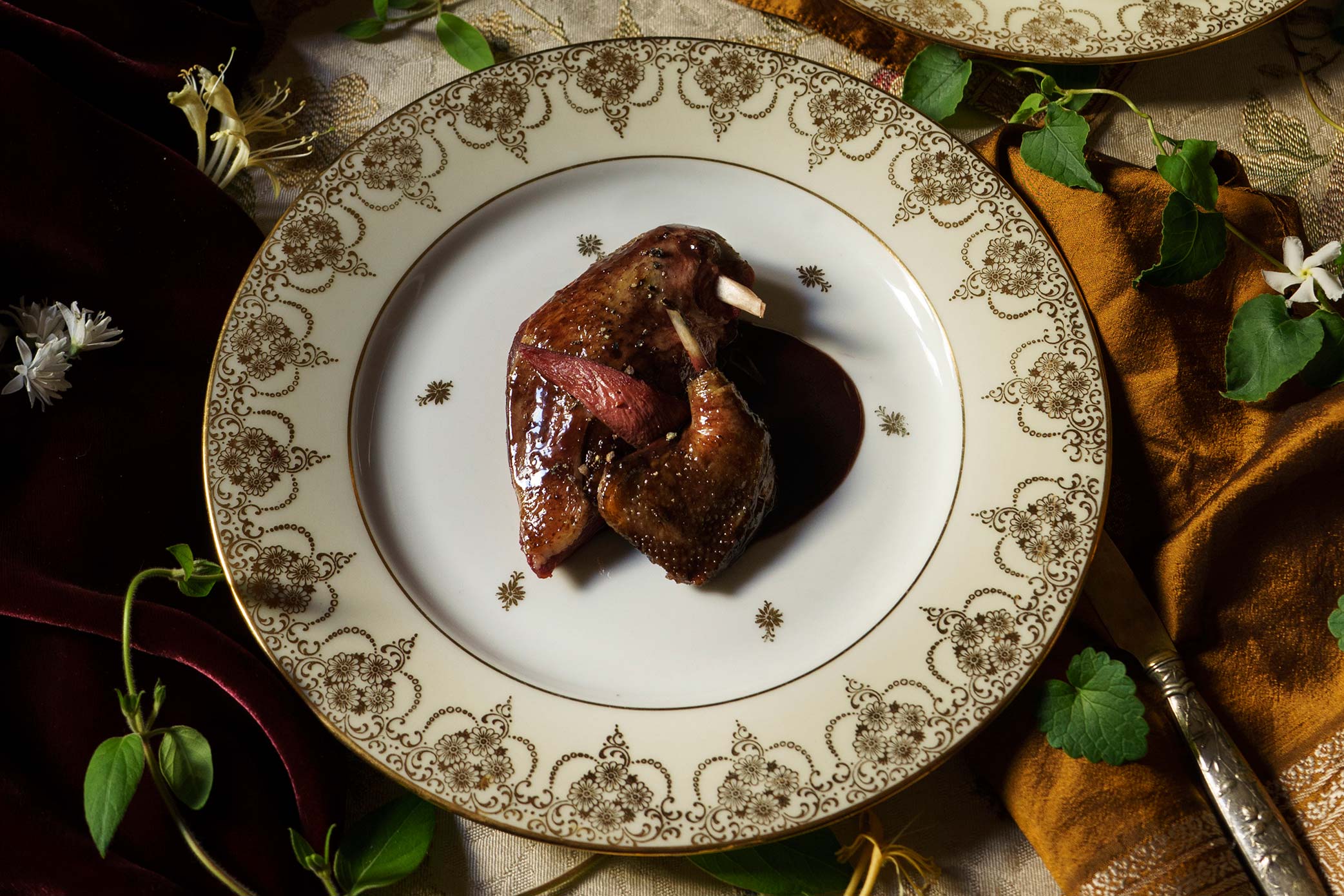 Bisque de pigeonneau aux petits pois