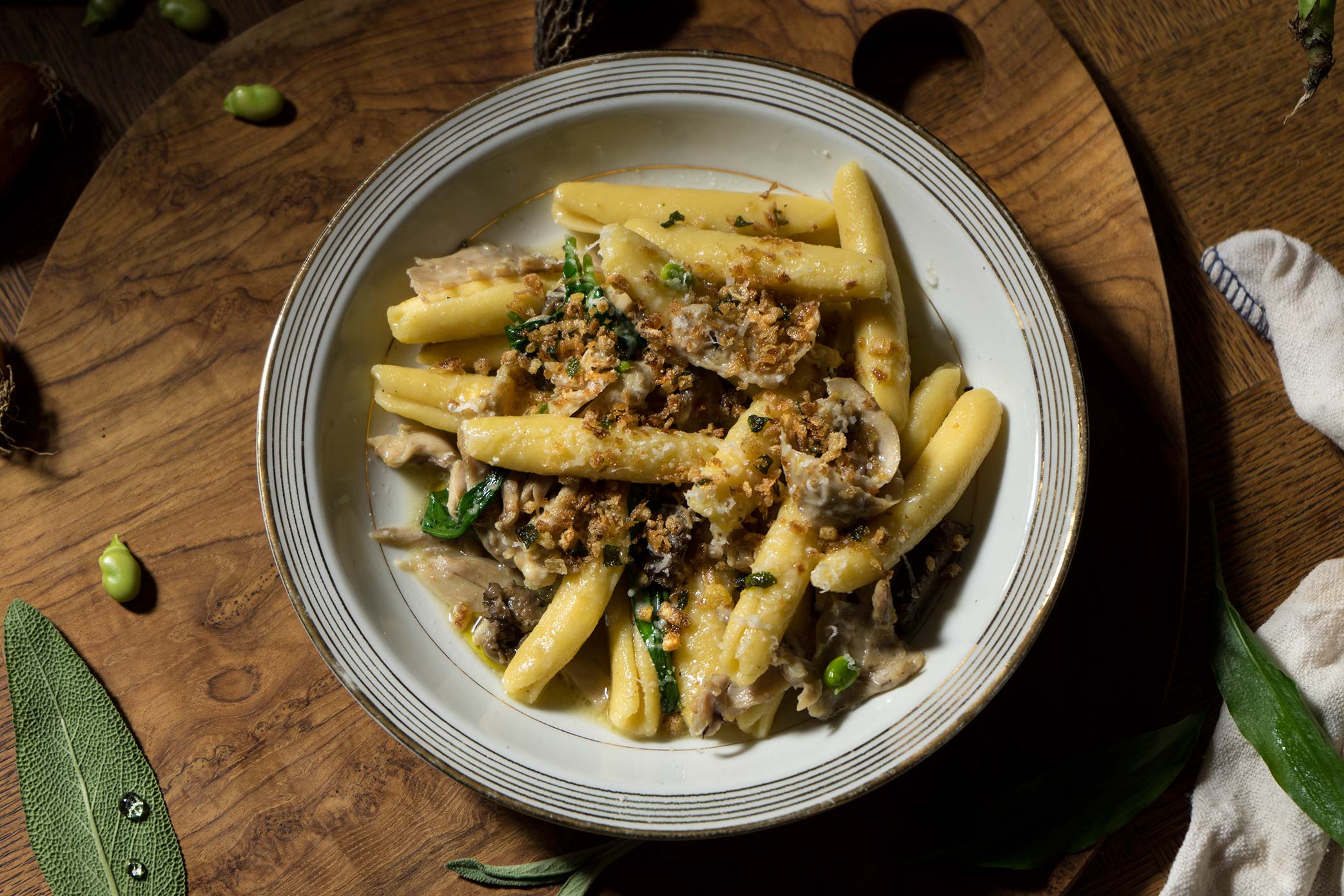 Maccheroni au lapin, garniture printanière