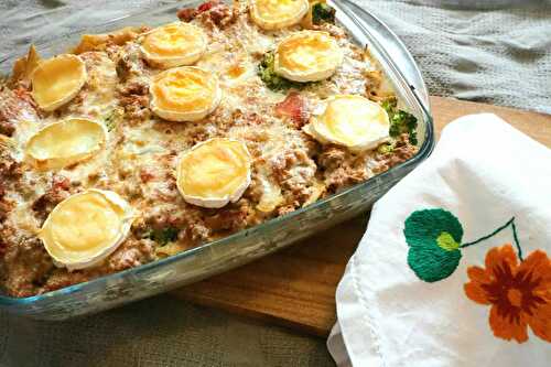 Gratin boeuf, chèvre et brocolis