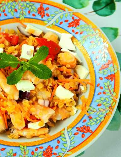 Salade de lentilles corail et crevettes