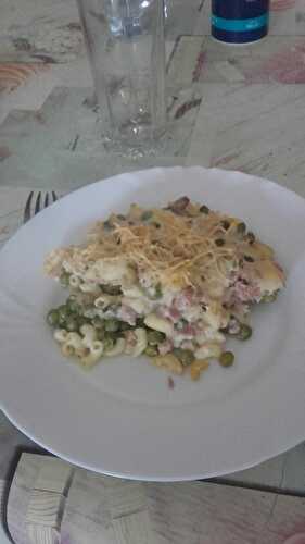 GRATIN DE PATES AU THON ET PETITS POIS