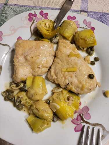 PICCATA DE POULET AUX ARTICHAUTS ET AUX CAPRES