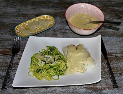 Dos de cabillaud à la sauce hollandaise citron aneth et ses spaghettis de courgettes IG bas et même cétogène