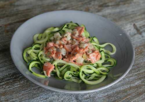 Spaghettis de courgettes à la carbonara de saumon IG bas et même cétogène