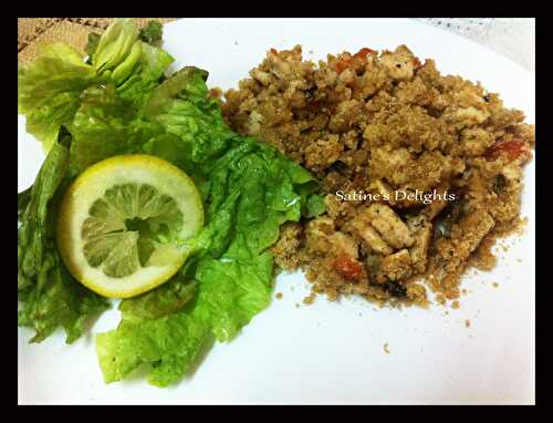 Crumble de poulet, tomates, basilic