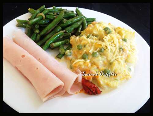 Purée de pâtisson, carottes et petits pois