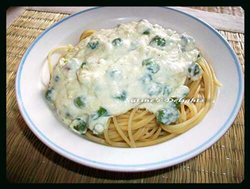 Spaghettis à la crème et petits pois