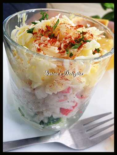 Verrine de surimi, concombre et œuf mimosa