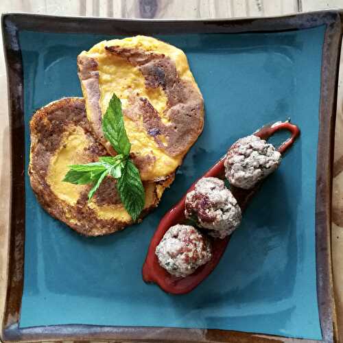 Boulettes de viande et blinis de patates douces