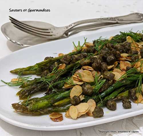 Asperges rôties aux amandes, câpres et aneth (Ottolenghi)