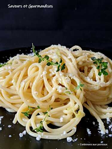 Carbonara aux poireaux.  Sweet leek carbonara