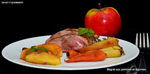 Magret de Canard aux Pommes et petits Légumes glacés.