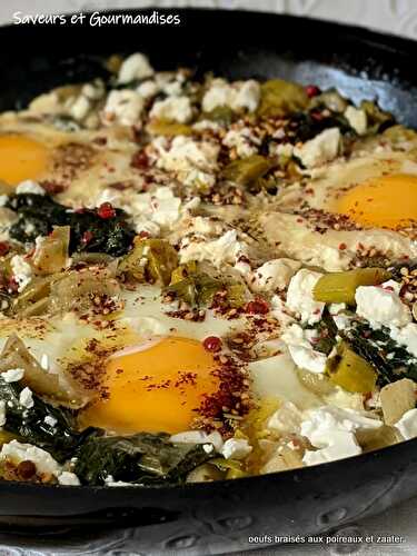 Œufs braisés aux poireaux et za’atar. Braised eggs with leek and za’atar 