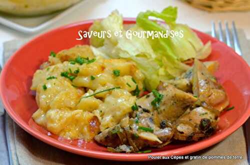 Poulet aux Cèpes St-Sever et son Gratin de Pommes de Terre.