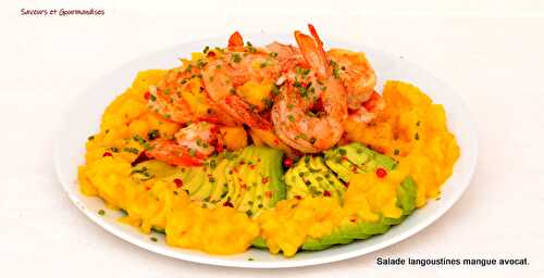 Salade de langoustines à la mangue et à l’avocat selon G. Ramsay.