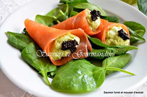 Saumon Fumé en Cornets  à la Mousse d’Avocat.