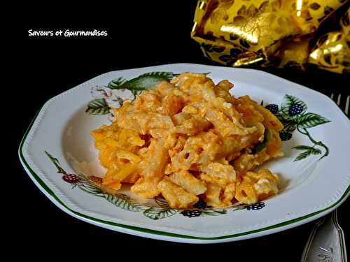 Macaroni aux fromages et aux patates douces. Sweet potato macaroni cheese.