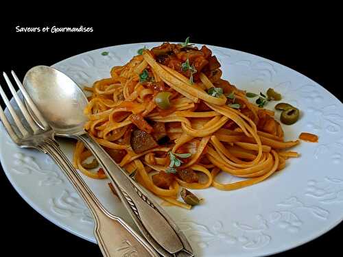 Linguini à l’aubergine. Recette pleine de saveurs et simple à réaliser.