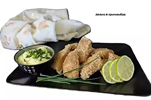 Bouchées croustillantes de poisson & mayonnaise safranée