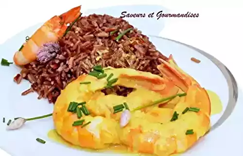 Curry de gambas et riso rosso (riz rouge)